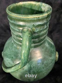 Arts & Crafts Matte Green Glazed Pottery Utilitarian Jug 11H