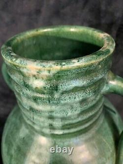 Arts & Crafts Matte Green Glazed Pottery Utilitarian Jug 11H