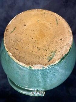 Arts & Crafts Matte Green Glazed Pottery Utilitarian Jug 11H