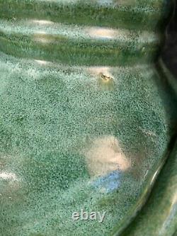 Arts & Crafts Matte Green Glazed Pottery Utilitarian Jug 11H