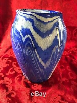 Arts Crafts Ozark Roadside jagged Blue White Art Pottery Jar Vase