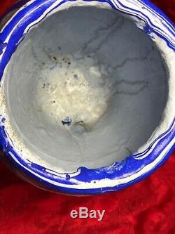 Arts Crafts Ozark Roadside jagged Blue White Art Pottery Jar Vase