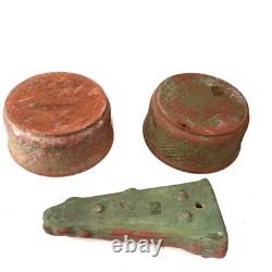 Arts & Crafts Pottery Planter Set Log Pinecone Motif Rustic Cabin Woodland Décor