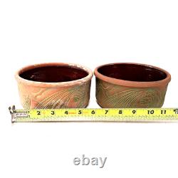 Arts & Crafts Pottery Planter Set Log Pinecone Motif Rustic Cabin Woodland Décor