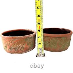 Arts & Crafts Pottery Planter Set Log Pinecone Motif Rustic Cabin Woodland Décor
