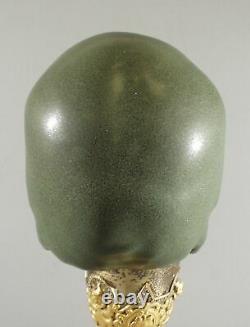 Arts & Crafts Style Matte Green Life Size Pottery Detailed Human Skull