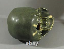 Arts & Crafts Style Matte Green Life Size Pottery Detailed Human Skull