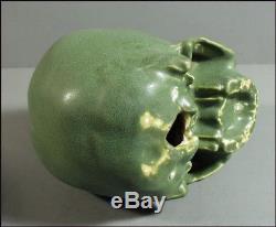 Arts & Crafts Style Matte Green Life Size Pottery Detailed Human Skull