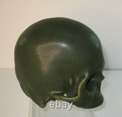 Arts & Crafts Style Matte Green Mottled Drip Art Pottery Life Size Human Skull