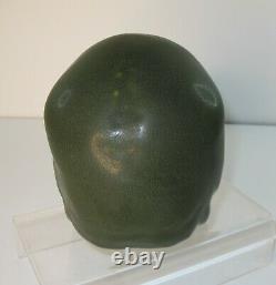 Arts & Crafts Style Matte Green Mottled Drip Art Pottery Life Size Human Skull