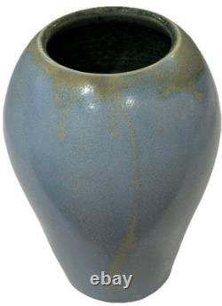 Arts & Crafts Style Mottled Blue Studio Pottery Vase Matte Glaze Heavy 7 SIGNED