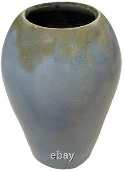 Arts & Crafts Style Mottled Blue Studio Pottery Vase Matte Glaze Heavy 7 SIGNED