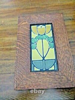 Arts & Crafts TIGER OAK Framed MOTAWI Pottery Tile 11.5 x 7.5 STUNNING