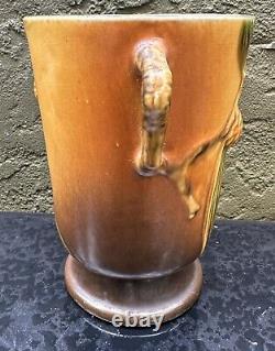 Arts & Crafts roseville Art pottery pinecone vase twig handles 7.5