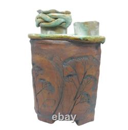 Arts and Crafts Pottery Vase Clay Pressed Flower Nouveau Heavy 11