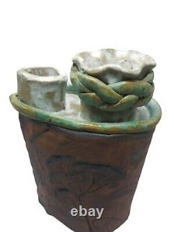 Arts and Crafts Pottery Vase Clay Pressed Flower Nouveau Heavy 11