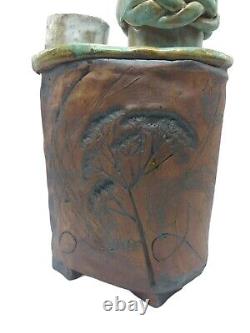 Arts and Crafts Pottery Vase Clay Pressed Flower Nouveau Heavy 11