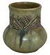 Arts And Crafts Studio Pottery Matte Green Carved Geometric Vase (artist Signed)
