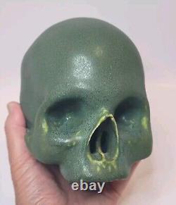 Arts and Crafts Style Pottery Skull Gothic Sculpture Halloween Decor Detailed