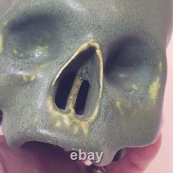 Arts and Crafts Style Pottery Skull Gothic Sculpture Halloween Decor Detailed