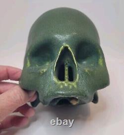 Arts and Crafts Style Pottery Skull Gothic Sculpture Halloween Decor Detailed