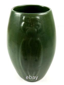 Arts and Crafts Zanesville Ohio Pottery Matte Green Stylized Flower Ovoid Vase