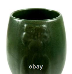 Arts and Crafts Zanesville Ohio Pottery Matte Green Stylized Flower Ovoid Vase