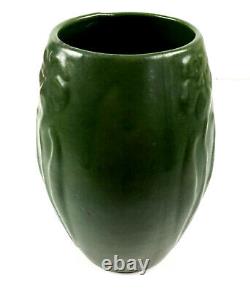 Arts and Crafts Zanesville Ohio Pottery Matte Green Stylized Flower Ovoid Vase