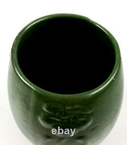 Arts and Crafts Zanesville Ohio Pottery Matte Green Stylized Flower Ovoid Vase