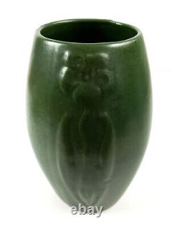 Arts and Crafts Zanesville Ohio Pottery Matte Green Stylized Flower Ovoid Vase