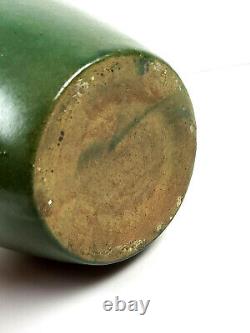 Arts and Crafts Zanesville Ohio Pottery Matte Green Stylized Flower Ovoid Vase