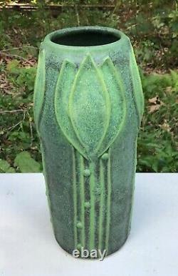 Arts and Crafts matte green pottery vase by Jemerick matte green tulip vase