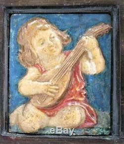 Arts and Crafts plaster panel in frame, Compton Pottery or similar c1910