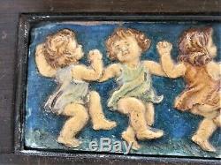 Arts and Crafts plaster panel in frame, Compton Pottery or similar c1910