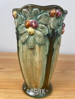 Atq 1920s Weller Voile 7 Pottery Vase Arts Crafts Mission Style Apple Tree