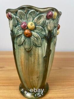 Atq 1920s Weller Voile 7 Pottery Vase Arts Crafts Mission Style Apple Tree