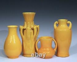 Awaji Pottery Yellow Arts & Crafts Vase MIJ Vintage Monochrome Old Japanese