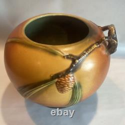Beautiful 6 Antique Roseville Pottery Brown Pine Cone Arts & Crafts Vase Bowl