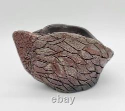 Bird Wings Studio Art Raku Pottery Arts & Crafts Vase in Metallic/Gunmetal Glaze