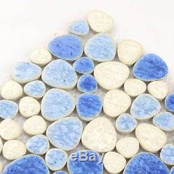 Blue White Pebble Mosaic Tile Ceramic Wall Art Sheet Swimming Pool Floor(11 PCS)