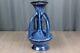 Blue Handled/buttressed Pottery Vase, Arts & Crafts Style Drip Glaze, 15.75