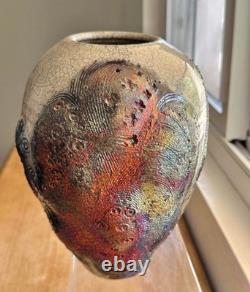 Bruce Odell Studio Art Raku Pottery Medium Vase Metallic Iridescent Bruce Odell Studio Art Raku Pottery Medium Vase Metallic Iridescent