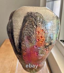 Bruce Odell Studio Art Raku Pottery Medium Vase Metallic Iridescent Bruce Odell Studio Art Raku Pottery Medium Vase Metallic Iridescent