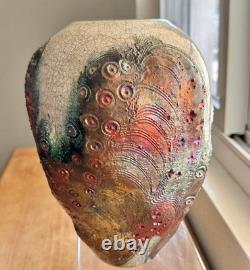 Bruce Odell Studio Art Raku Pottery Medium Vase Metallic Iridescent Bruce Odell Studio Art Raku Pottery Medium Vase Metallic Iridescent