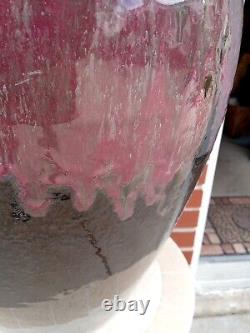 Buff Clay (Midwest) Arts Crafts Oil Jar Vase HUGE Purple Lava Drip