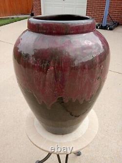 Buff Clay (Midwest) Arts Crafts Oil Jar Vase HUGE Purple Lava Drip