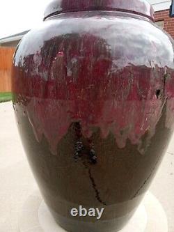 Buff Clay (Midwest) Arts Crafts Oil Jar Vase HUGE Purple Lava Drip