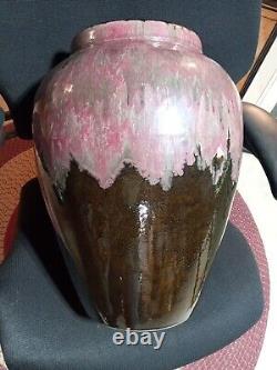 Buff Clay (Midwest) Arts Crafts Oil Jar Vase HUGE Purple Lava Drip