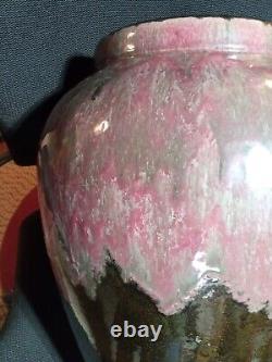 Buff Clay (Midwest) Arts Crafts Oil Jar Vase HUGE Purple Lava Drip