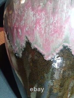 Buff Clay (Midwest) Arts Crafts Oil Jar Vase HUGE Purple Lava Drip